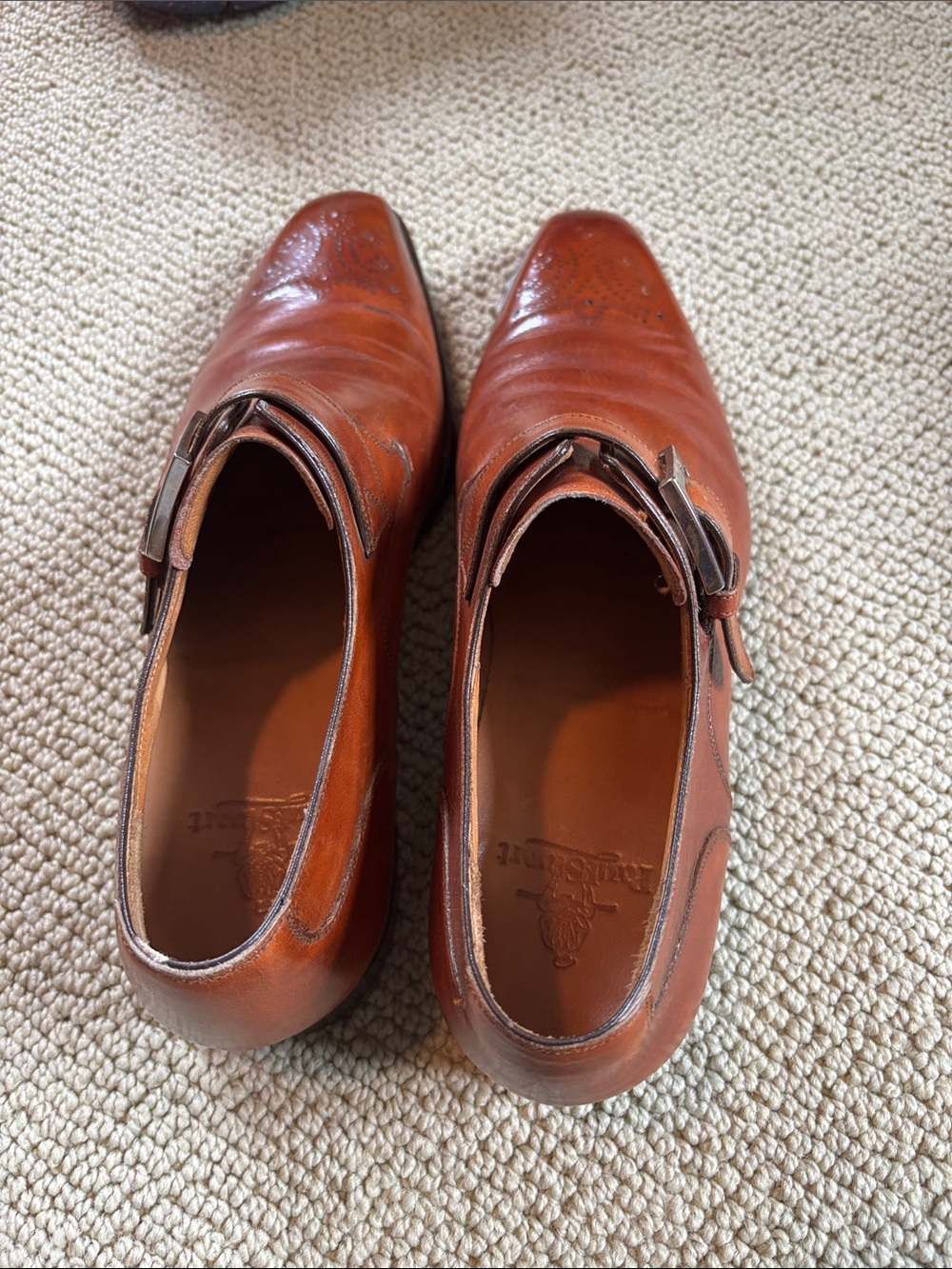 Paul Stuart Cognac Brown Single Monk Strap Leather Loafers